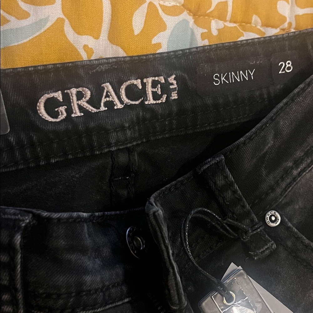 Grace Dark Jeans with Floral Red Accents - Picture 2 of 6